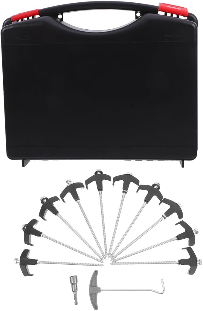 Hexagonal Carbon Steel Tent Ground Anchors with Threaded Spiral Design Camping Pegs for Beach Lawn Hard Soil Fabric-Friendly Caps for Tent Protection and Enhanced Stability