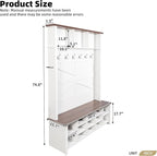 Merax Farmhouse Wood Hall Tree with 6 Hooks and Entryway Shoe Bench, 4-in-1 Coat Rack with 16 Open Compartments & Adjustable Shelves, for Entrance, Hallway, Mudroom, White