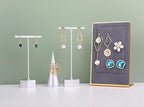 GemeShou Metal 2pcs Earring T Stand Silver Retail Display Holder for Show, White T Bar Jewelry for Online Store Photography 【Silver-Hexagon Base 2pcs Height 4.5" and 5.3"】