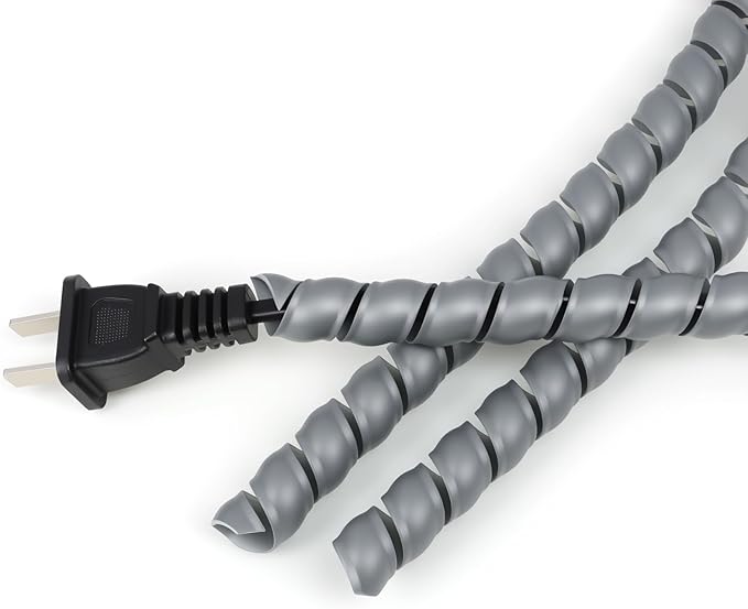 Spiral Wire Wrap, 9.84ft, 16.4ft, 33ft Spiral Cable Wrap Sleeve Hose for Computer, Power, Audio & Video Cords Stop Cord Tangle and Detangler (Grey, 8mm (5/16")-33ft)