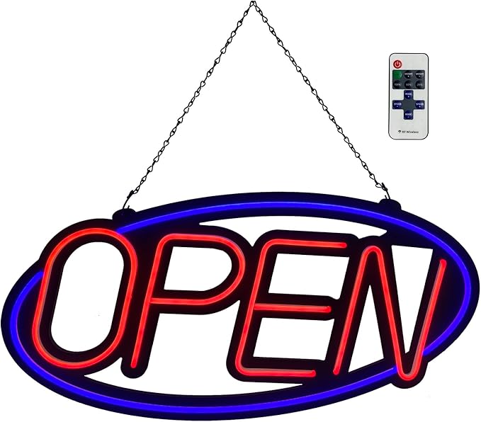 32'' X 15'' ASBAVA Super Bright LED Open Sign Remote Controlled — Dynamic Light Modes Neon Large Open Sign for business - Get Your Business Seen Day or Night (RED and BLUE)