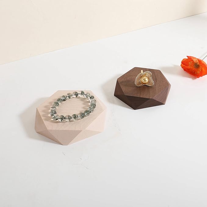 GemeShou single maple Jewelry display Tray for selling, Wooden hexagon display riser for jewelry, Jewelry retail shop display stand, photography props【maple Hexagon single Large】