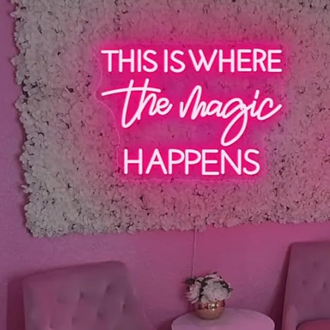 This Is Where The Magic Happens Neon Sign,20inches Custom Beauty Salon Neon Decor,LED Sign for Beauty Room,Pink Beauty Office Sign,Wedding Party Sign