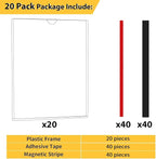 20 Pack Magnetic Sign Holder 8.5 x 11 - Wall Sign Holder Rigid Plastic Sign Holder with Magnet Strips and Adhesive Strips - Magnetic Display Frame Door Sign Holder