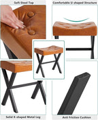 IBUYKE U-Shaped PU Vanity Stool, Square Makeup Chair with X-Leg, Ottoman Seat Footrest Stool, Multi-Use as Small Side Table, for Bedroom, Living Room, Light Brown WBD019J