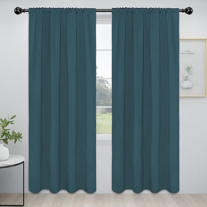 Easy-Going Rod Pocket Blackout Curtains for Bedroom, Room Darkening Window Curtains for Living Room, Thermal Insulated Noise Reduction Solid Window Drapes, 2 Panels(52x96 in, Bluestone)