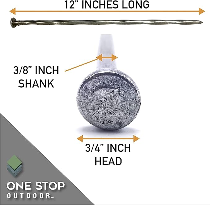 10-Pack Round Metal Landscape & Paver Edging Anchoring Stake, 12-Inch Length - Spiral Bright Spike Timber Nail, Tent Spikes, Camping, Trapping, Landscape, More (10)