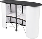 Portable Tradeshow Podium Table, 51.97x15.75x35.43Inch Curved Pop Up Table Foldable Retail Bar Table Reception Desk Speech Stand with Storage Rack for Checkout Exhibition Promotion Retail