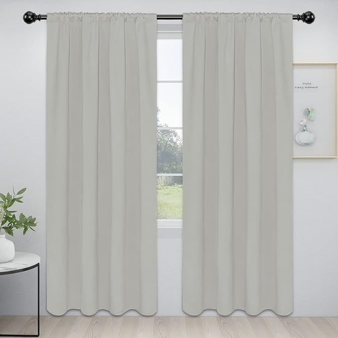 Easy-Going Rod Pocket Blackout Curtains for Bedroom, Room Darkening Window Curtains for Living Room, Thermal Insulated Noise Reduction Solid Window Drapes, 2 Panels(52x96 in, Greyish White)