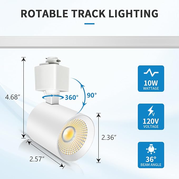 6-Light LED Track Lighting Kit with 6.6FT H Type Track Lighting Rail, Dimmable Track Lights Modern Kitchen Track Lighting Fixtures Ceiling Spot Light 2700K-5000K, CRI90+, 36° Beam 10W 800lm, White