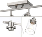 4 Light Track Lighting Fixtures Ceiling Kitchen Track Lighting Kit Brushed Nickel Bathroom Tracking Vanity Lights with Clear Glass Shade, Rotatable Spotlight for Accent Task Wall Art Hallway