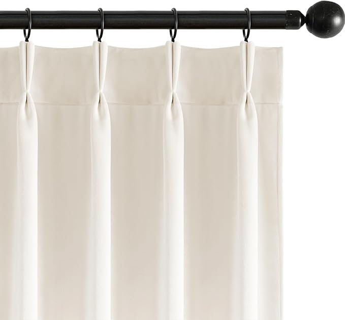MIULEE Ivory Velvet Curtains 108 inches Long, Pinch Pleated Blackout Drapes with Hooks, Cream Thermal Insulated Pinch Pleat Panels for Bedroom Living Room, 2 Panels