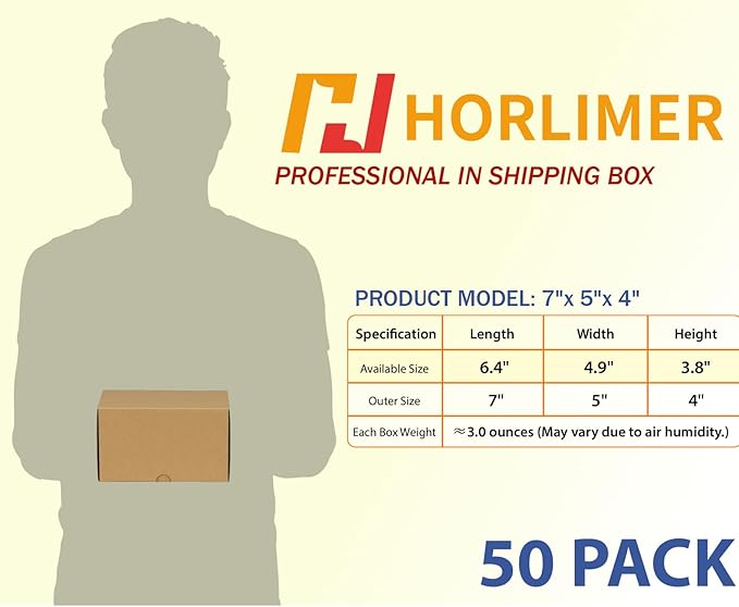 HORLIMER 7x5x4 inches Shipping Boxes Set of 50, Brown Corrugated Cardboard Box Literature Mailer