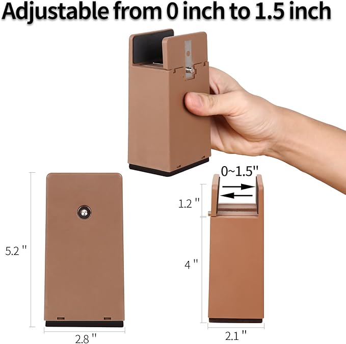 Bed Risers with Adjustable Screw Clamp, Fits Foot Thickness of Bed from 0 to 1.5 Inch, Elevation in Heights 4 Inch Heavy Duty Risers for Sofa Desk Table Cabinet Supports (4Pack, Brown)