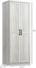 HOMCOM 63" 2-Door Kitchen Pantry, Freestanding Storage Cabinet with 5-Tier Shelving and 2 Adjustable Shelves for Dining Room, Antique White