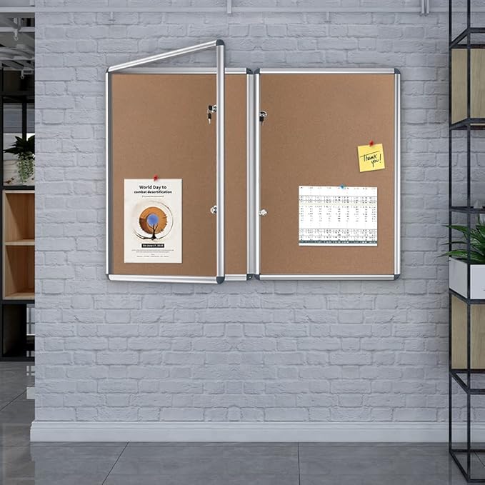 VIZ-PRO Tamperproof Lockable Cork Noticeboard Class 1 Aluminium Framed 48x36 Inches, Pack of 2