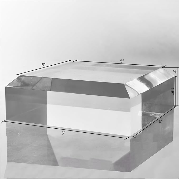 CiaoHER 2in Thickness Beveled Solid Acrylic Display Block Clear Polished Pedestal Stand Riser Solid Base (6x6)