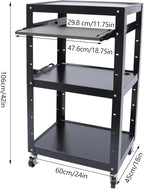 AV Cart on Wheels, Commercial Mobile Utility AV Carts with Wheels, Height Adjustable Top Shelf & Pullout Keyboard Tray, Rolling Presentation and Media Cart for Office, Library