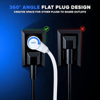 Maximm Cable 1 Ft 360° Rotating Flat Plug Extension Cord/Wire, 16 AWG Multi 3 Outlet Extension Wire, 3 Prong Grounded Wire - White - UL Certified