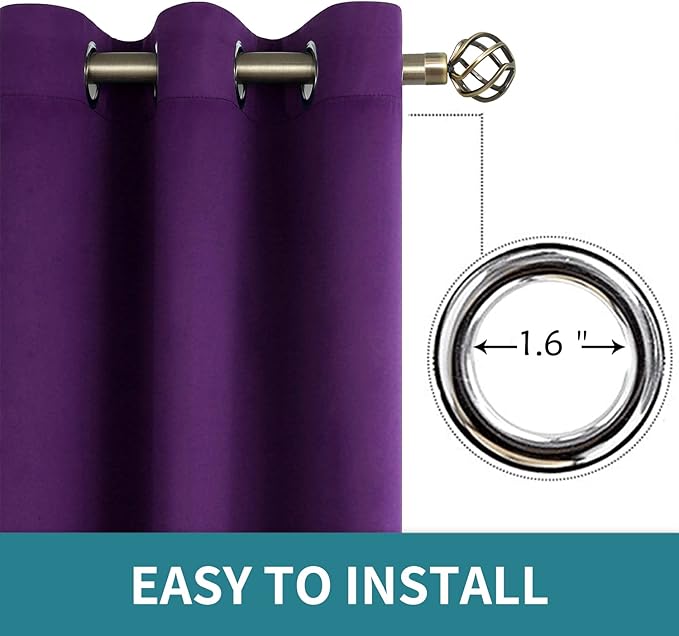 BGment Blackout Curtains - Grommet Thermal Insulated Room Darkening Bedroom and Living Room Curtain, Set of 2 Panels (52 x 63 Inch, Royal Purple)