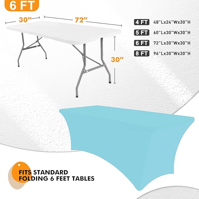 SEPARO 2 Pack 6 Ft Blue Mist Spandex Table Cover Fitted Rectangular Tablecloth Stretchable Fabric Table Cloth 6 ft Wrinkle-Free for Party Tradeshows Banquet Weddings Cocktail