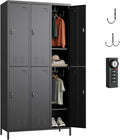 Aobabo Combination Lock Metal Storage Locker for Employees, 6 Doors Lockable Storage Locker with 18 Hooks for Office Gym School, Black, Assembly Required
