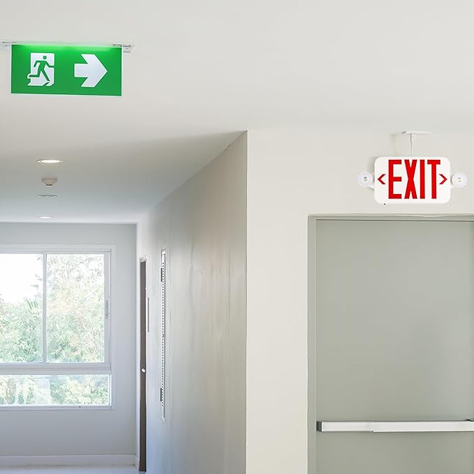Gruenlich LED Exit Sign Combo with Emergency Lights, Adjustable Heads, Battery Backup, UL 924 Qualified, AC 120-277V, Commercial Emergency Exit Light for Business- 6 Pack