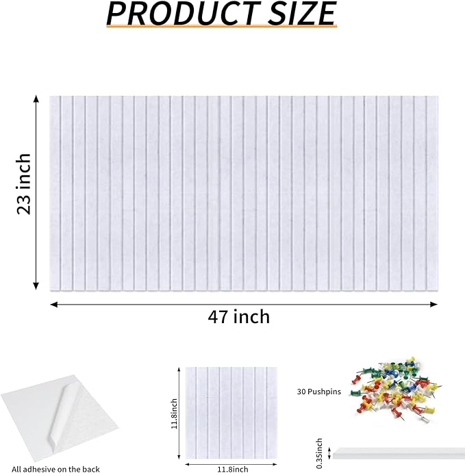 Large Felt Bulletin Board 23x47 Inch, 8pcs Peel and Stick Felt Wall Tiles Modern Push Pin Board for Wall Organization