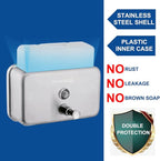 Commercial Wall Mount Stainless Steel Soap Dispenser, Rust-Proof Lining Liquid Hand Sanitizer Dispenser Bathroom 1100 ml / 37 oz. (Horizontal)