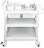 Medical Mobile Trolley Cart 3 Tier 500 Lbs Spacious Beauty Salon Rolling Trolley with Dirt Buckets Drawers 360°Rotate Wheels Heavy Duty Medical Utility Cart for Hospital Dental Clinic