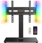 Perlegear Universal Swivel TV Stand with LED Lights for 32–70 inch TVs, Height Adjustable Table Top TV Stand with Tilt, Tempered Glass Base, Holds up to 88 lbs, Max VESA 400x400mm, PGTVS32B