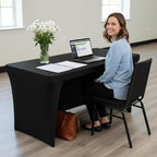 Nasitos 4 Pack 4FT Fitted Table Cloth for Rectangle Tables-Open Back Stretch Black Table Covers, Spandex Table Clothes Washable for Party, Craft Show, Wedding, Festival, Banquet, Vendor Booth