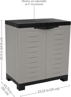 Sunnydaze Plastic Garage Storage Cabinet with Adjustable Shelf - 25.5" H - Garage, Office, Home, Laundry Room - Gray