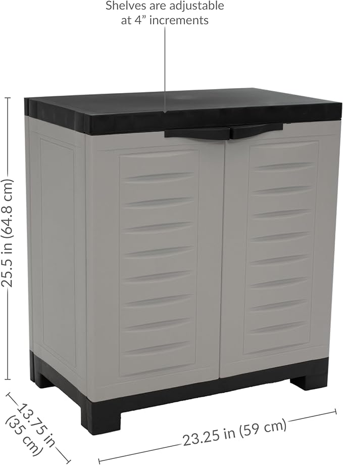 Sunnydaze Storage Cabinet with 2 Acrylic Glass Doors - Plastic Storage Cabinet - 25.5" H - Garage, Office, Home, Laundry Room