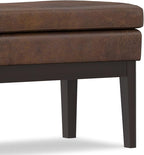SIMPLIHOME Carlson Ottoman Bench - 45 inch Wide Upholstered Vegan Leather Rectangle Ottoman in Distressed Chestnut Brown, Mid Century Modern Bench for Bedroom or Living Room with Padded Seat