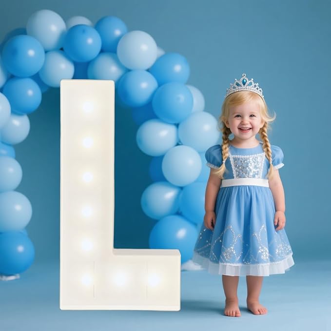 PRELIFE MEMORY 3FT/36 Inch Light Up Marquee Letter A-Z, White Frame KT Board Plug-in KT Board with Bracket White LED Party Decorative Light Decoration for Birthday Party Anniversary (L)
