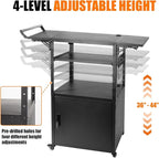 Large Mobile AV Cart with Locking Cabinet and Drop Leaves, Height Adjustable Steel AV Cart with Wheels and Power, Rolling Computer Cart with Pullout Keyboard Tray for Office, Warehouse&Classroom