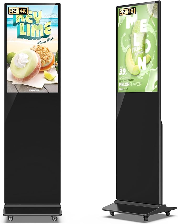 32/43/55/65 Inch Digital Signage Display, LCD Screen Advertising Display Kiosk Interactive Totem Floor Standing Auto AD Player with USB/HDMI/WiFi Android OS (32'' Non-Touch)
