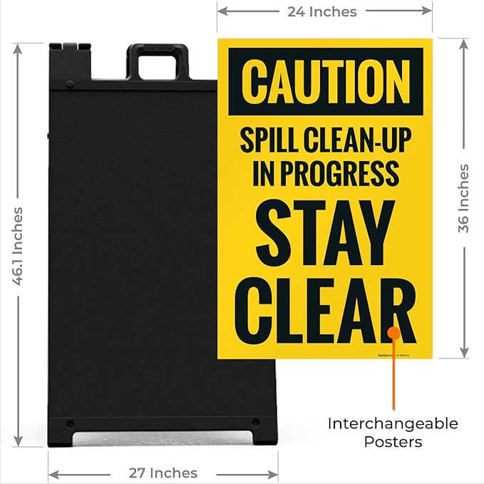 Caution Spill Cleanup in Progress Stay Clear Sidewalk Sign Kit, 24x36 Inches, with A Frame Stand, Made in USA