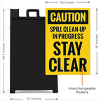 Caution Spill Cleanup in Progress Stay Clear Sidewalk Sign Kit, 24x36 Inches, with A Frame Stand, Made in USA
