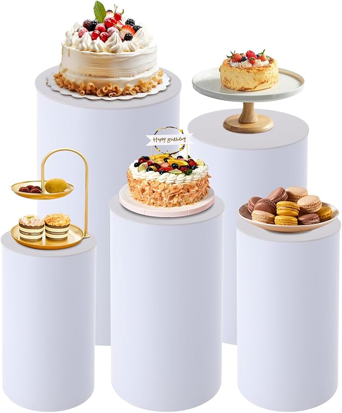 Wedding Round Cylinder Stands, Party Cylinders Set of 5 Stand, Acrylic Round Pedestal Stand for Wedding Birthday Party 19.6'', 21.6'', 23.6'', 29.5'', 35.4'' H