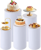 DouSeiAi 5Pcs Cylinder Pedestal Stands for Party, White Round Cylinder Display Plinth Pillars for Wedding Birthday Cake Table Decor