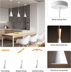 KCO Lighting Farmhouse Cone Pendant Light 3 Pack White Modern Barn Ceiling Pendant Lighting Fixture 1-Light Mini Vintage Pendant Lights Kitchen Island Dining Room Lighting