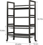 4-Tier Rolling Metal Storage Cart Mobile Organizer with Removable Grid Basket and Locking Wheels, Suitable for Multiple Uses, Black (Large)