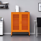 Metal Storage Cabinet with Mesh Doors,Steel Display Cabinet with Adjustable Shelves,Metal Office Storage Locker for Home Office,Garage (Orange, 40''H)