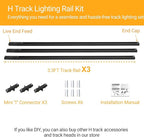 VANoopee H Track Lighting Rails Kit, 10FT H Type Track Rails Black with End Caps and Live End Feed Connector, Compatible with Single Circuit 120V H Style Track System