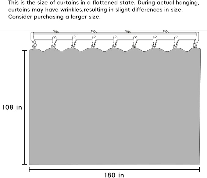 Room Divider Curtains Flexible Ceiling Tracks set Curtain track Ceiling Mount Blackout Curtain for Living Room Bedroom Ceiling Curtain Rod Privacy Dividers Panels W180 x H108 Grey Drape & Black rail