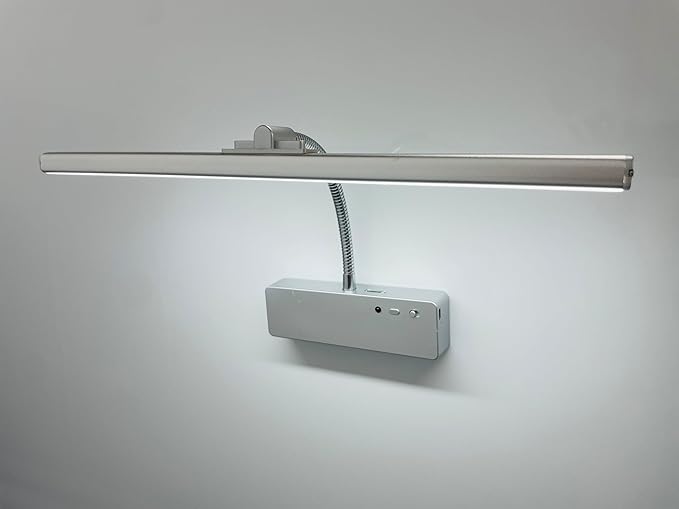 Lightbiz Picture Light, 15.35inch 5400mAh Rechargeable Picture Lights for Wall Battery Operated Wall Lights with Remote, 3 Colors Paintings Light Dimmable Art Light for Artwork, Gallery (Silver)