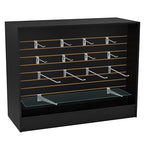 48” W ×20” D × 38” H - Ledge top Checkout Counter with Slatwall Display Front, Black Wooden Slat Wall Cash Register Stand,Retail Counter Display