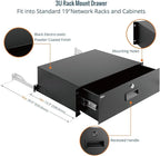 Tecmojo 3U Rack Drawer,Rack Mount Drawer for 19in Network Equipment/Server/AV Rack or Cabinet Enclosure,Sliding and Lockable Server Rack Drawer - Load-Bearing 44lb (20kg),with Cable Management Holes